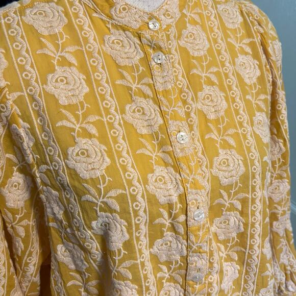 Pilcro Anthropologie Size M Belle Femme Buttondown Shirt Top Blouse Embroidered - Picture 3 of 7